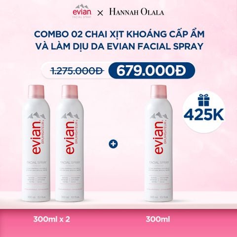  DEAL 1: COMBO 2 CHAI XỊT KHOÁNG CẤP ẨM, LÀM DỊU DA EVIAN FACIAL SPRAY 300ML 