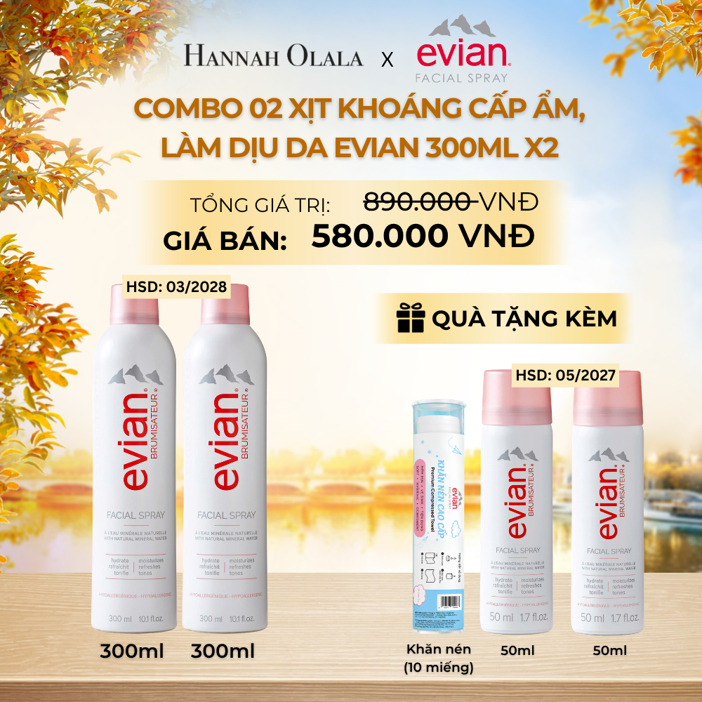  COMBO 2 CHAI XỊT KHOÁNG CẤP ẨM, LÀM DỊU DA EVIAN FACIAL SPRAY 300ML - E755 