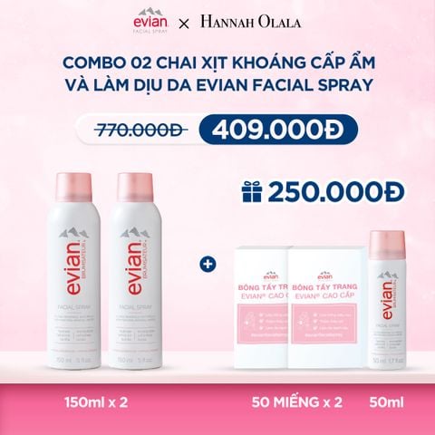  DEAL 2: COMBO 2 CHAI XỊT KHOÁNG CẤP ẨM, LÀM DỊU DA EVIAN FACIAL SPRAY 150ML 