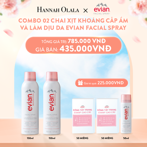  A284_DEAL 2: COMBO 2 CHAI XỊT KHOÁNG CẤP ẨM, LÀM DỊU DA EVIAN FACIAL SPRAY 150ML 