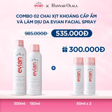 DEAL 3: COMBO 2 CHAI XỊT KHOÁNG CẤP ẨM, LÀM DỊU DA EVIAN FACIAL SPRAY 150ML & 300ML 