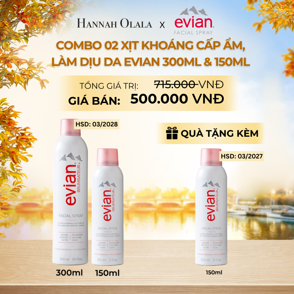  COMBO 2 CHAI XỊT KHOÁNG CẤP ẨM, LÀM DỊU DA EVIAN FACIAL SPRAY 150ML & 300ML - E756 