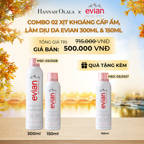  COMBO 2 CHAI XỊT KHOÁNG CẤP ẨM, LÀM DỊU DA EVIAN FACIAL SPRAY 150ML & 300ML - E756 