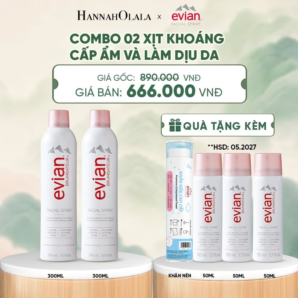  COMBO 2 CHAI XỊT KHOÁNG CẤP ẨM, LÀM DỊU DA EVIAN FACIAL SPRAY 300ML - DEAL 1 - A226 