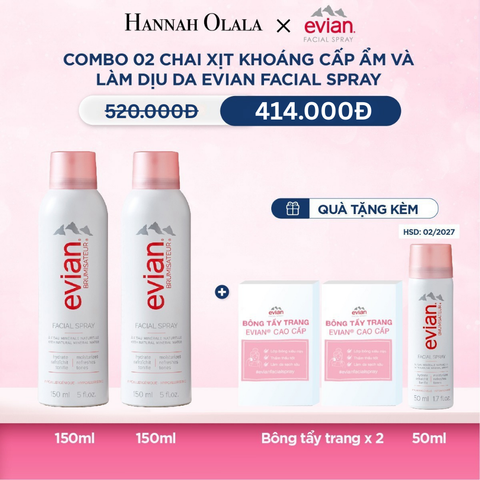  M17_DEAL 2: COMBO 2 CHAI XỊT KHOÁNG CẤP ẨM, LÀM DỊU DA EVIAN FACIAL SPRAY 150ML 