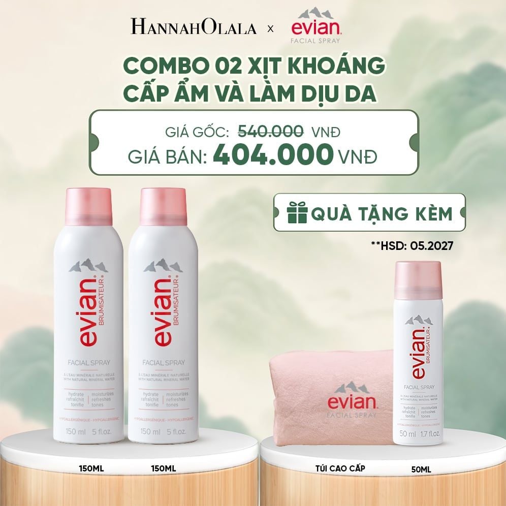  COMBO 2 CHAI XỊT KHOÁNG CẤP ẨM, LÀM DỊU DA EVIAN FACIAL SPRAY 150ML - DEAL 3 - A228 