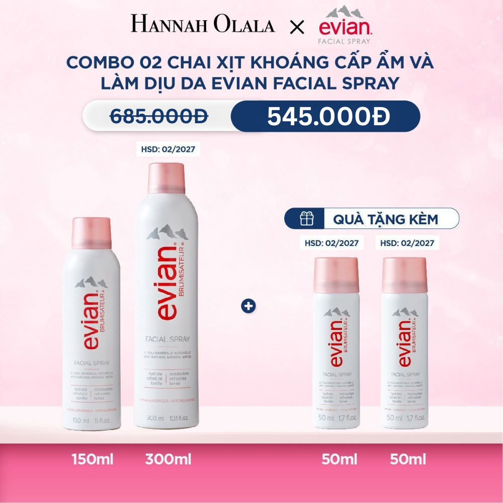  M18_DEAL 3: COMBO 2 CHAI XỊT KHOÁNG CẤP ẨM, LÀM DỊU DA EVIAN FACIAL SPRAY 150ML & 300ML 
