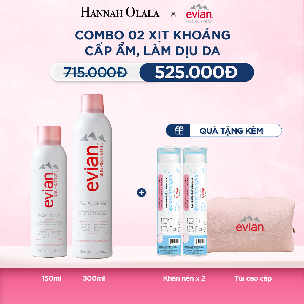  COMBO 2 CHAI XỊT KHOÁNG CẤP ẨM, LÀM DỊU DA EVIAN FACIAL SPRAY 150ML & 300ML - M21 
