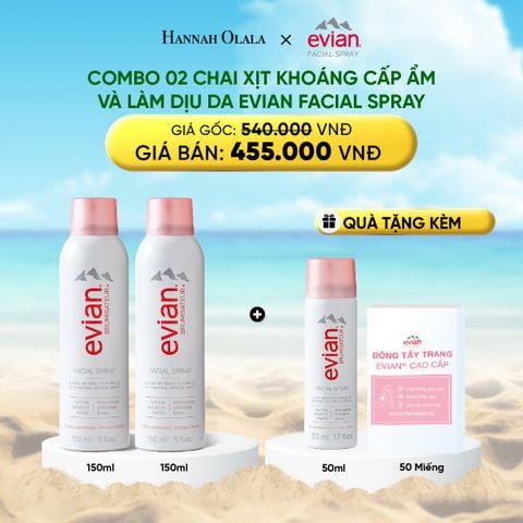  DEAL 3: COMBO 2 CHAI XỊT KHOÁNG CẤP ẨM, LÀM DỊU DA EVIAN FACIAL SPRAY 150ML 