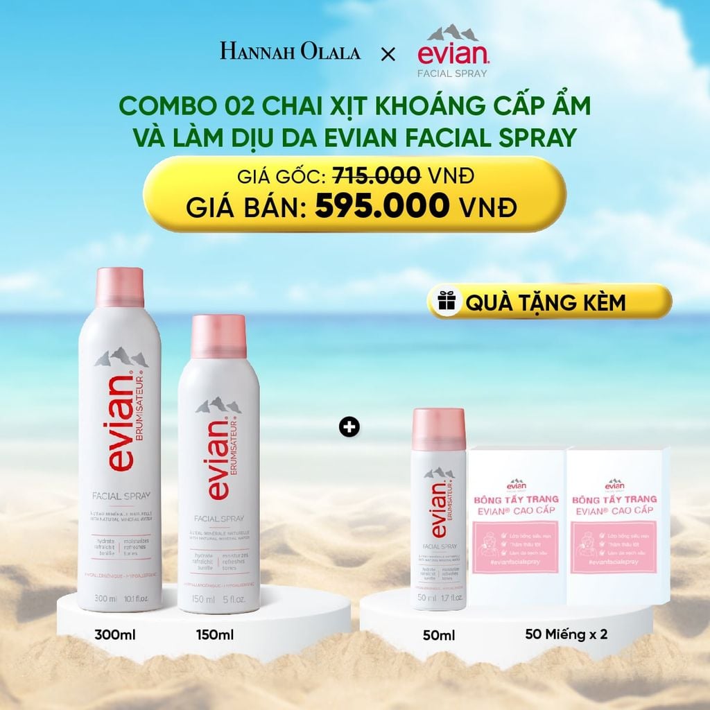  DEAL 2: COMBO 2 CHAI XỊT KHOÁNG CẤP ẨM, LÀM DỊU DA EVIAN FACIAL SPRAY 150ML & 300ML 