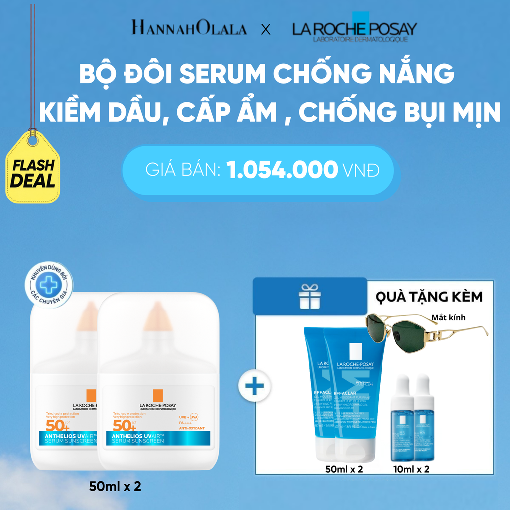  [MỚI] BỘ ĐÔI CHỐNG NẮNG DẠNG SERUM SIÊU MỎNG NHẸ KIỀM DẦU 16H CẤP ẨM 24H CHỐNG BỤI MỊN ANTHELIOS UVAIR SPF50+ 50ML DEAL 18_2: - B21 