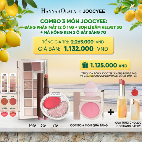  COMBO 3: BẢNG MẮT 12 Ô + MÁ KEM 2 Ô BẮT SÁNG + SON LÌ BẤM - A288 