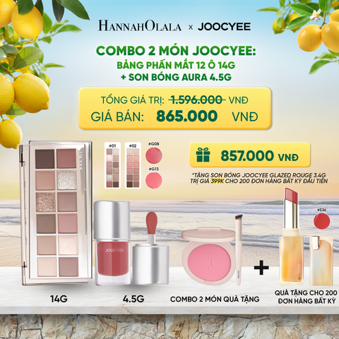  COMBO 2: BẢNG PHẤN MẮT 12 Ô + SON BÓNG AURA - A303 