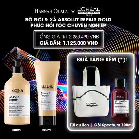  DEAL 3: BỘ DẦU GỘI 500ML & DẦU XẢ 200ML DƯỠNG TÓC MỀM MƯỢT & PHỤC HỒI ABSOLUT REPAIR GOLD 