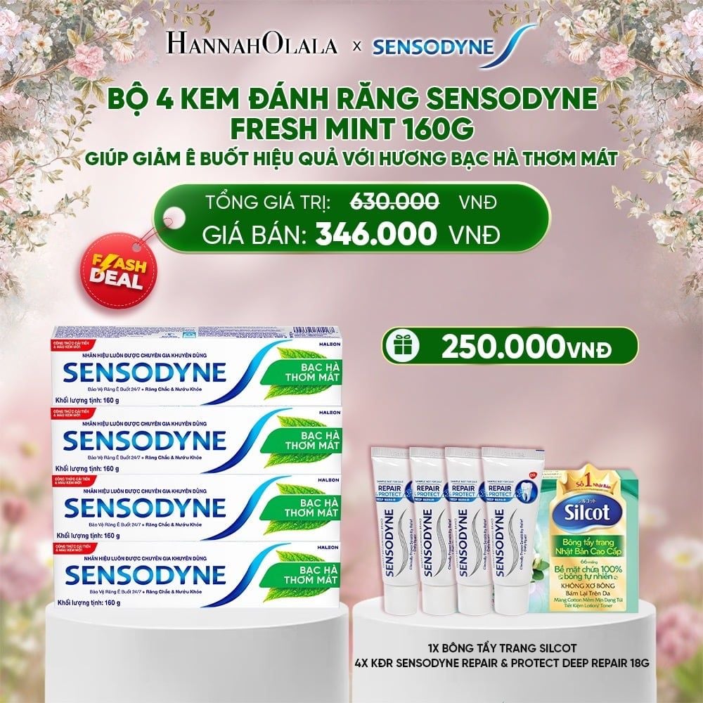  DEAL 6: [FLASH DEAL] BỘ 4 KEM ĐÁNH RĂNG SENSODYNE FRESH MINT 160G GIÚP GIẢM Ê BUỐT HIỆU QUẢ VỚI HƯƠNG BẠC HÀ THƠM MÁT 