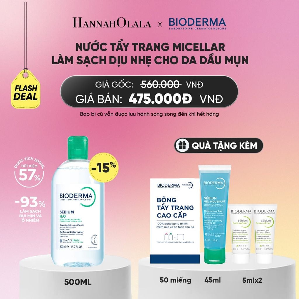  FLASH DEAL NƯỚC TẨY TRANG MICELLAR LÀM SẠCH CHO DA DẦU, MỤN_A2095 
