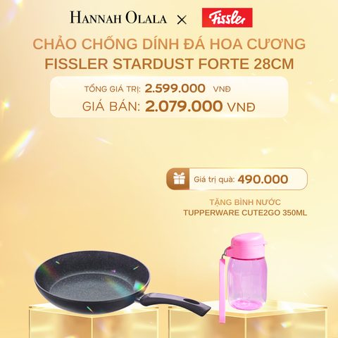  C379_DEAL 1: CHẢO CHỐNG DÍNH ĐÁ HOA CƯƠNG FISSLER STARDUST - SX TẠI ĐỨC TẶNG BÌNH NƯỚC TUPPERWARE CUTE2GO 350ML 