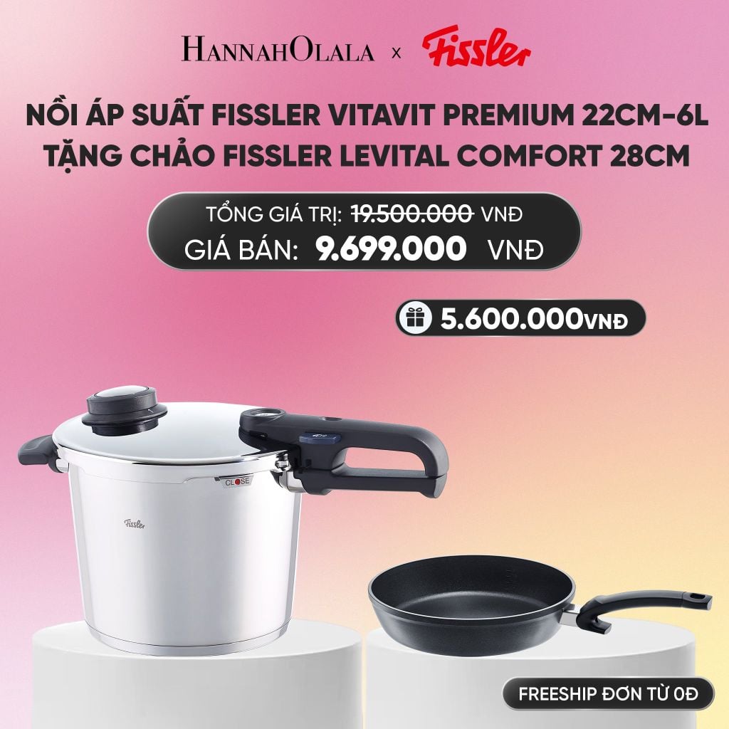  NỒI ÁP SUẤT FISSLER VITAVIT PREMIUM 22CM-6L TẶNG CHẢO FISSLER LEVITAL COMFORT 28CM_A1571 