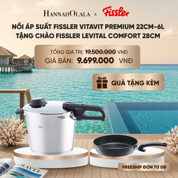  NỒI ÁP SUẤT FISSLER VITAVIT PREMIUM 22CM-6L TẶNG CHẢO FISSLER LEVITAL COMFORT 28CM_ D2085 
