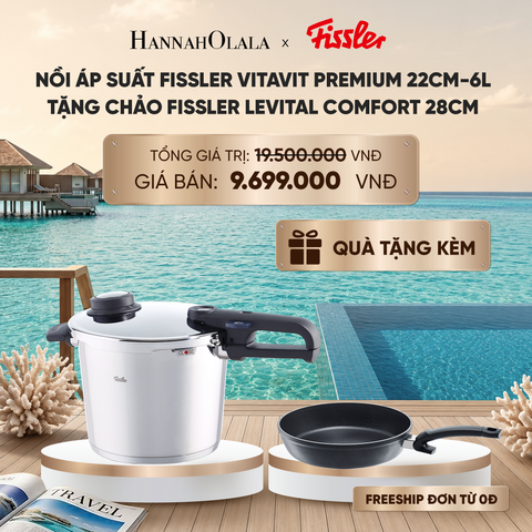  NỒI ÁP SUẤT FISSLER VITAVIT PREMIUM 22CM-6L TẶNG CHẢO FISSLER LEVITAL COMFORT 28CM_ D2085 