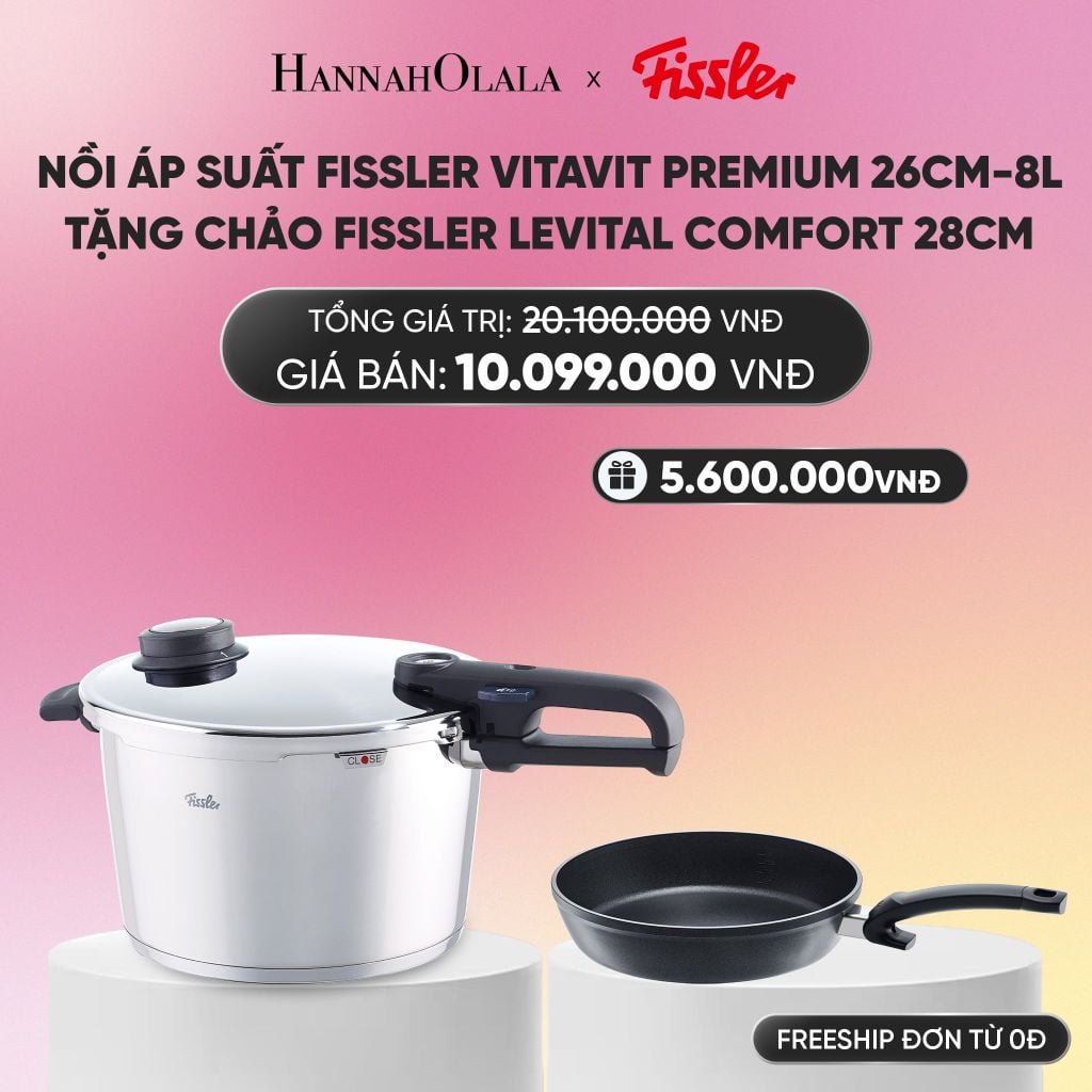  NỒI ÁP SUẤT FISSLER VITAVIT PREMIUM 26CM-8L TẶNG CHẢO FISSLER LEVITAL COMFORT 28CM_A1572 