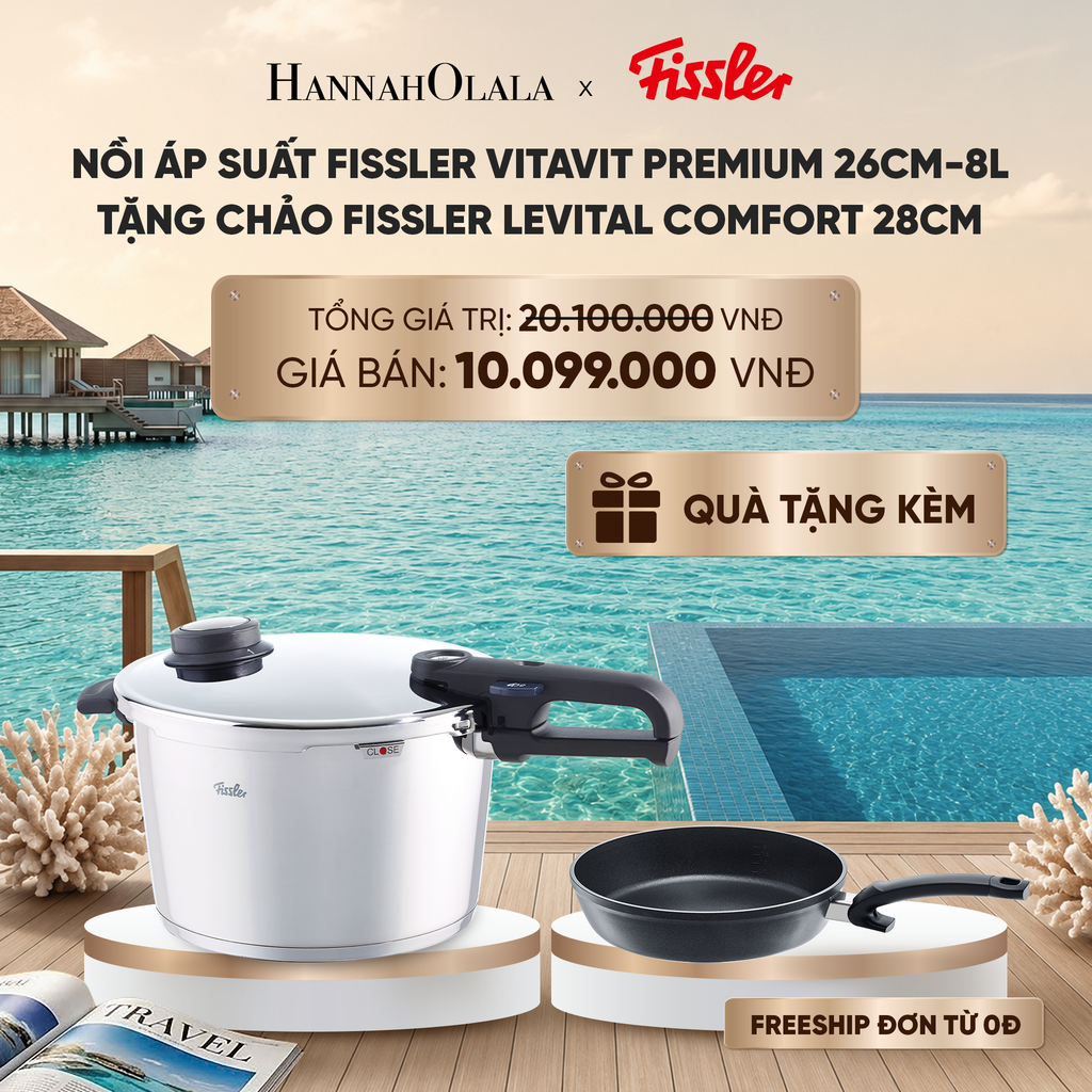  NỒI ÁP SUẤT FISSLER VITAVIT PREMIUM 26CM-8L TẶNG CHẢO FISSLER LEVITAL COMFORT 28CM_ D2065 