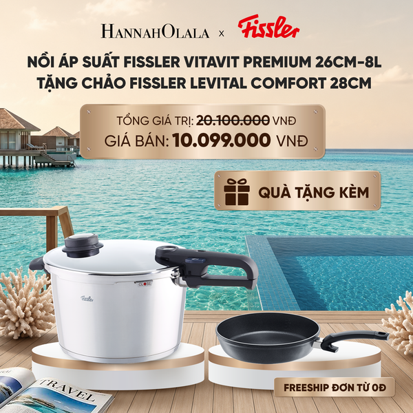  NỒI ÁP SUẤT FISSLER VITAVIT PREMIUM 26CM-8L TẶNG CHẢO FISSLER LEVITAL COMFORT 28CM_ D2065 