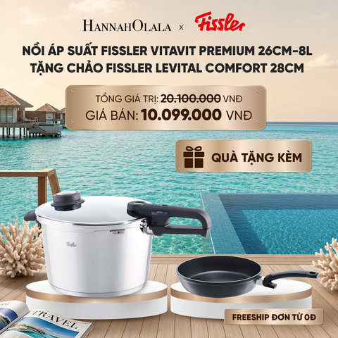  NỒI ÁP SUẤT FISSLER VITAVIT PREMIUM 26CM-8L TẶNG CHẢO FISSLER LEVITAL COMFORT 28CM_ D2065 