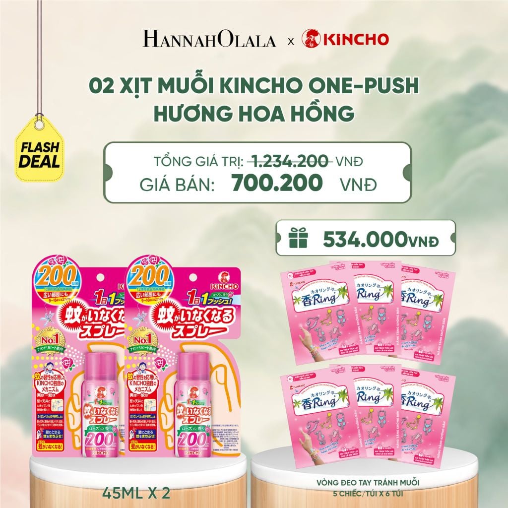  XỊT MUỖI KINCHO ONE-PUSH HƯƠNG HOA HỒNG - A662 