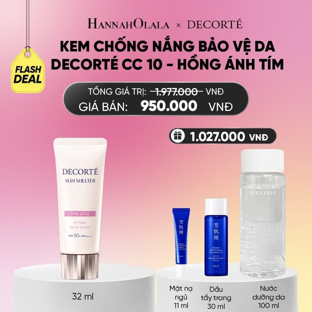  FLASHDEAL 2: KEM CHỐNG NẮNG BẢO VỆ, HIỆU CHỈNH TONE DA DECORTÉ SUN SHELTER_A1795 