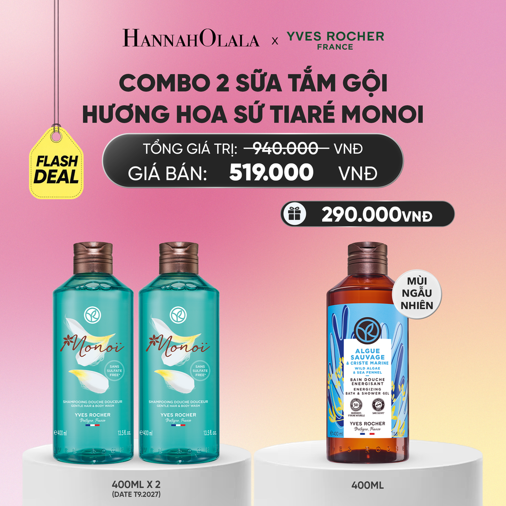  COMBO 2 SỮA TẮM GỘI HƯƠNG HOA SỨ TIARÉ MONOI TẶNG SỮA TẮM 400ML MÙI NGẪU NHIÊN [DATE T9.2027]_A49 