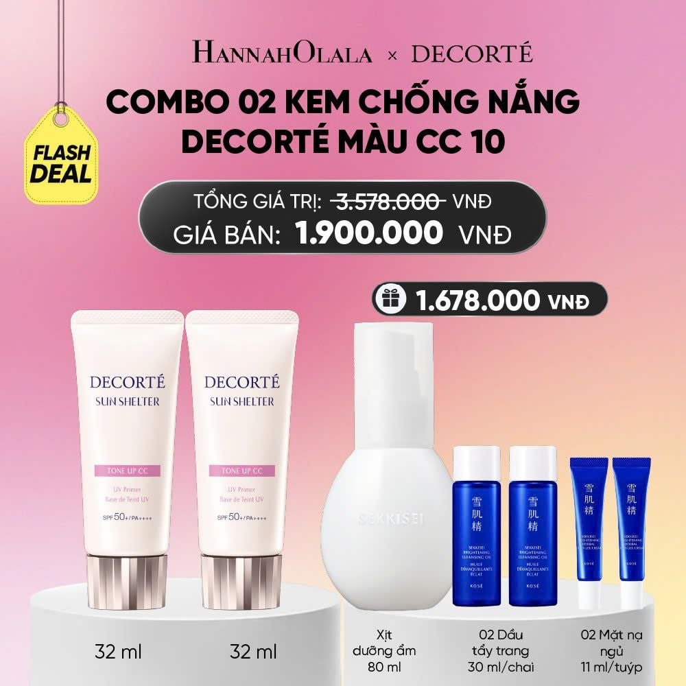  [FLASH DEAL 7]: COMBO 02 KEM CHỐNG NẮNG HIỆU CHỈNH TONE DA DECORTÉ SUN SHELTER_A1804 