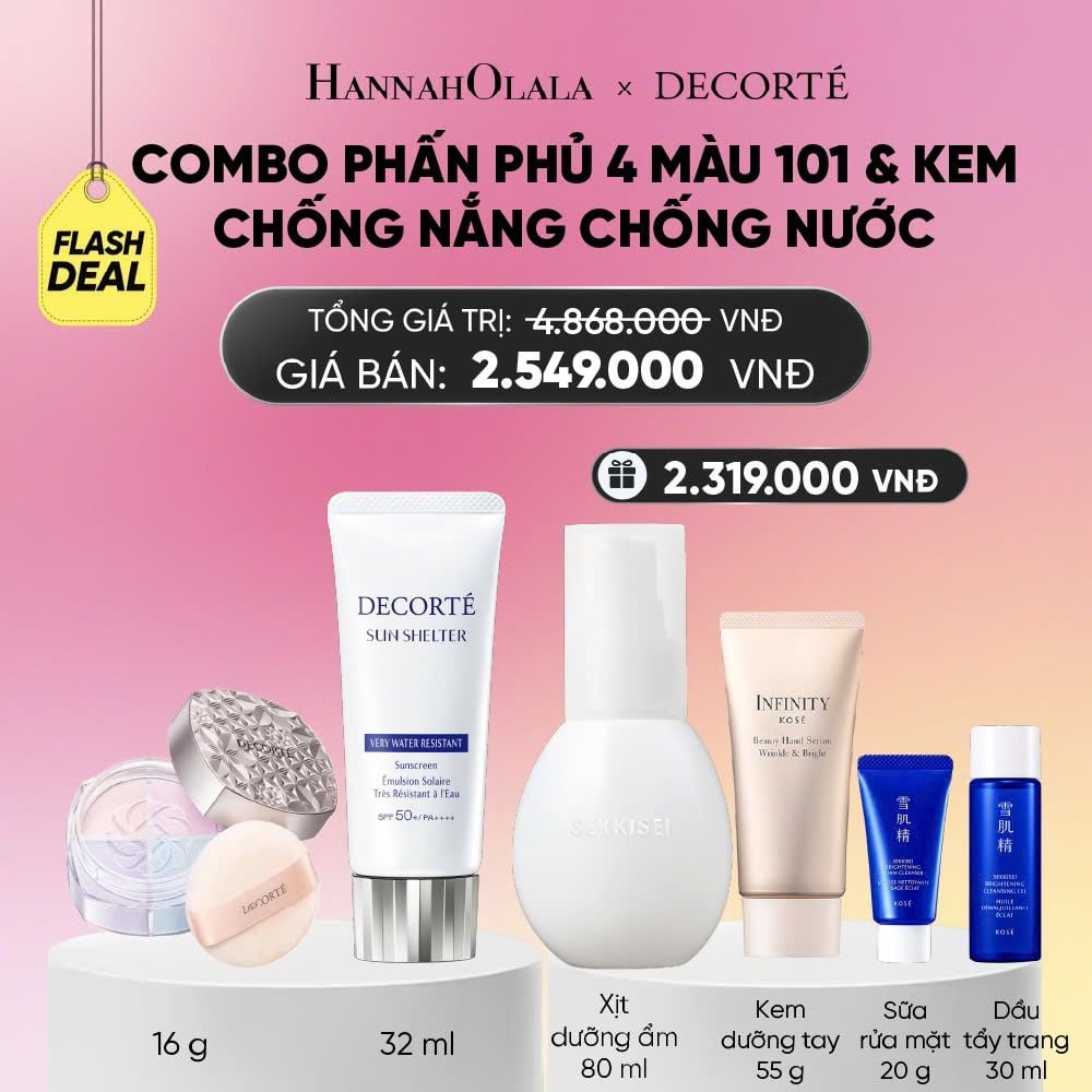  DEAL 9: COMBO PHẤN PHỦ 4 MÀU 101 & KEM CHỐNG NẮNG DECORTÉ SHELTER_A1817 