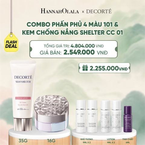  [FLASH DEAL] COMBO PHẤN PHỦ 4 MÀU 101 & KEM CHỐNG NẮNG DECORTÉ SHELTER - A470 