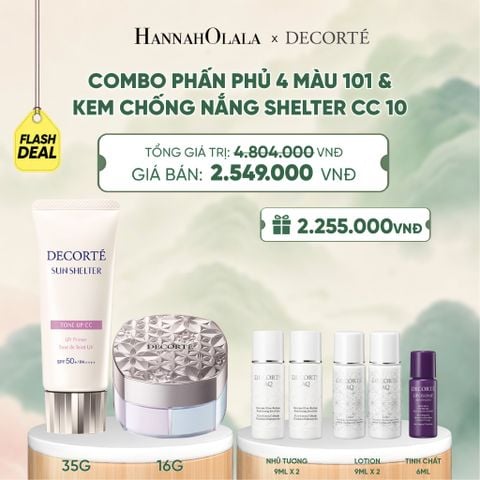  [FLASH DEAL] COMBO PHẤN PHỦ 4 MÀU 101 & KEM CHỐNG NẮNG DECORTÉ SHELTER - A470 