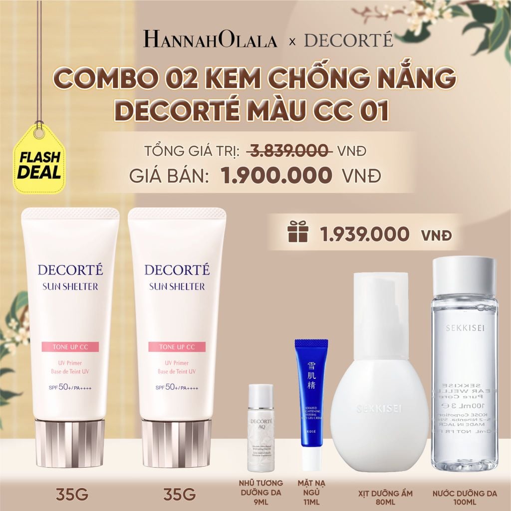  [FLASH DEAL] COMBO 02 KEM CHỐNG NẮNG HIỆU CHỈNH TONE DA DECORTÉ SUN SHELTER - A417 
