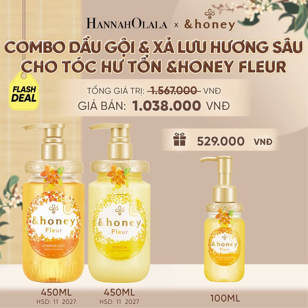  [FLASH DEAL] COMBO DẦU GỘI VÀ XẢ LƯU HƯƠNG SÂU CHO TÓC HƯ TỔN &HONEY FLEUR - A385 
