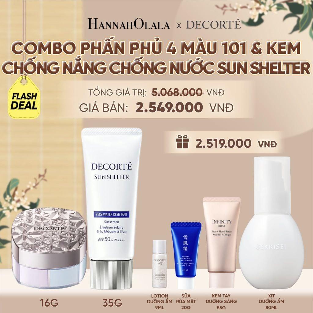  [FLASH DEAL] COMBO PHẤN PHỦ 4 MÀU 101 & KEM CHỐNG NẮNG DECORTÉ SHELTER - A424 