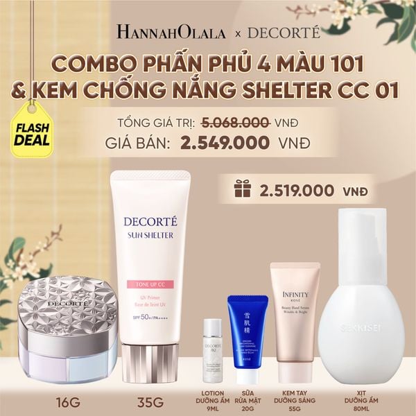  [FLASH DEAL] COMBO PHẤN PHỦ 4 MÀU 101 & KEM CHỐNG NẮNG DECORTÉ SHELTER 
