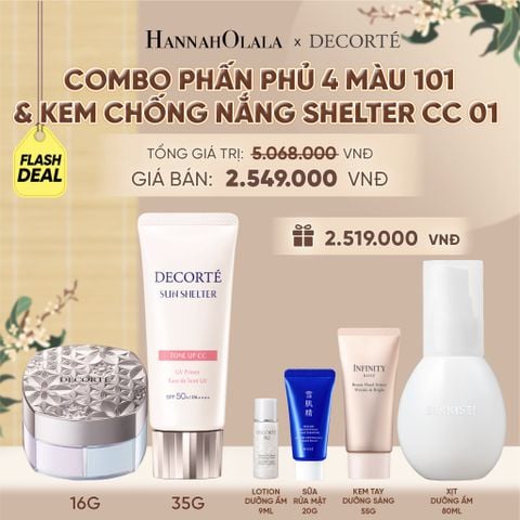  [FLASH DEAL] COMBO PHẤN PHỦ 4 MÀU 101 & KEM CHỐNG NẮNG DECORTÉ SHELTER - A424 