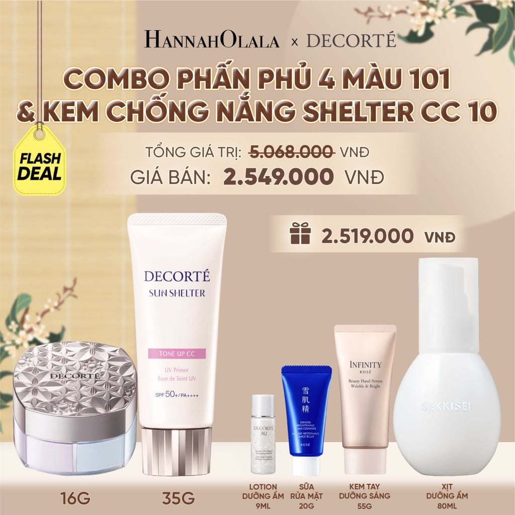  [FLASH DEAL] COMBO PHẤN PHỦ 4 MÀU 101 & KEM CHỐNG NẮNG DECORTÉ SHELTER - A424 