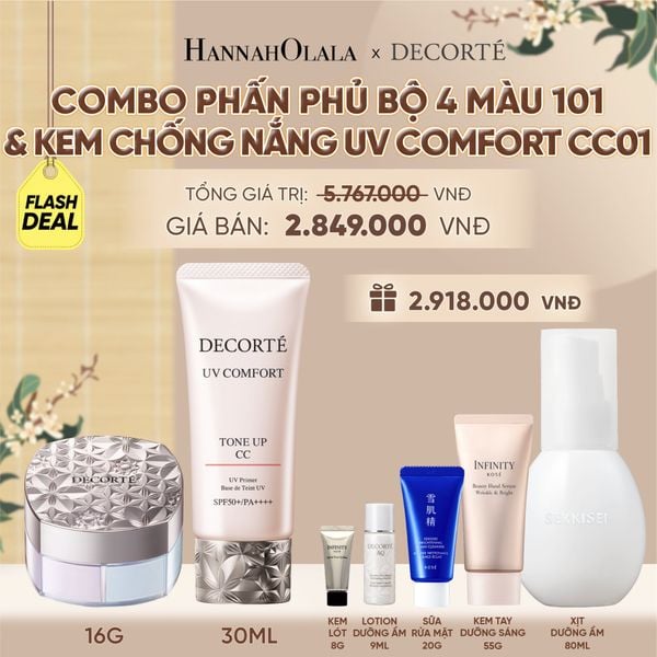  [FLASH DEAL] COMBO PHẤN PHỦ 4 MÀU 101 & KEM CHỐNG NẮNG DECORTÉ UV COMFORT (BẢN MỚI) 