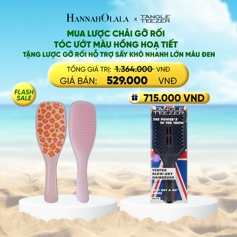  [FLASH SALE] LƯỢC CHẢI GỠ RỐI TÓC ƯỚT MÀU HỒNG HOẠ TIẾT TẶNG LƯỢC GỠ RỐI HỖ TRỢ SẤY NHANH LỚN MÀU ĐEN 