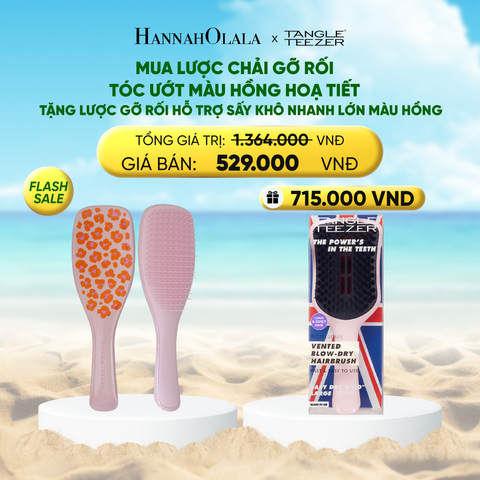  [FLASH SALE] LƯỢC CHẢI GỠ RỐI TÓC ƯỚT MÀU HỒNG HOẠ TIẾT TẶNG LƯỢC GỠ RỐI HỖ TRỢ SẤY NHANH LỚN MÀU ĐEN HỒNG 