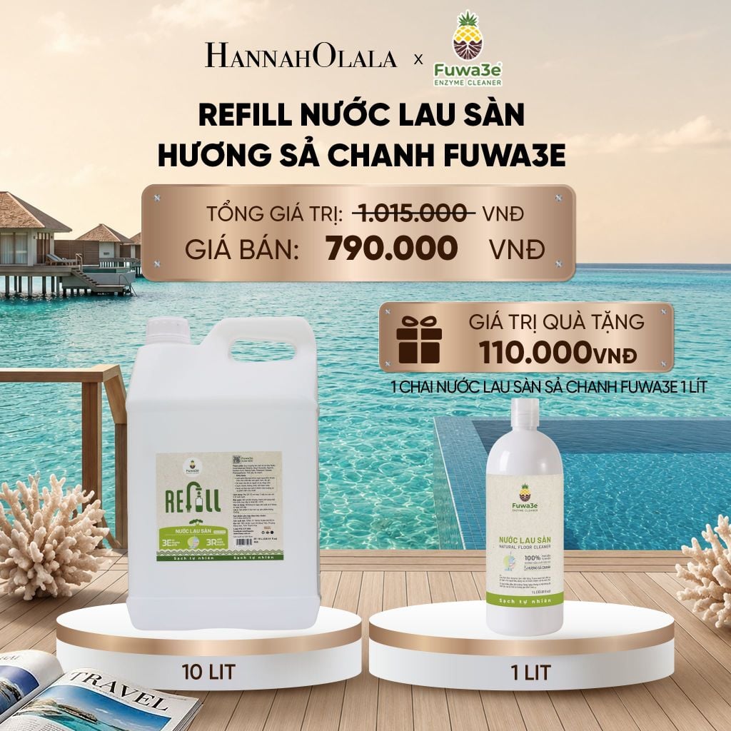  REFILL NƯỚC LAU SÀN SẢ CHANH FUWA3E ECO-ENZYME VỎ DỨA 10 LÍT - DEAL 15_ D150 