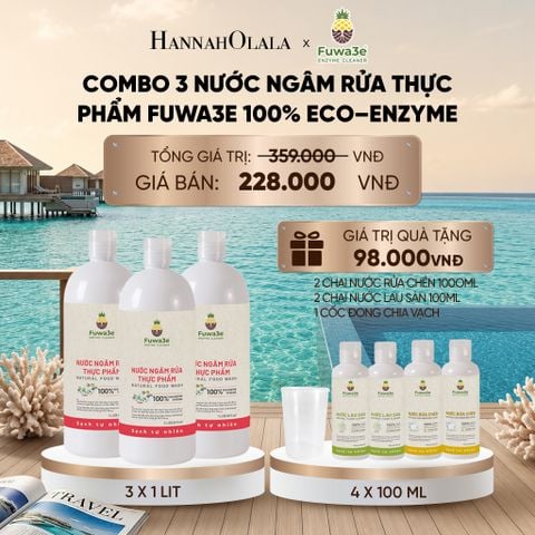  COMBO 3 CHAI NƯỚC NGÂM RỬA THỰC PHẨM FUWA3E LÀM SẠCH RAU CỦ QUẢ KHỬ MÙI CÁ THỊT 1L - DEAL 4_ D169 