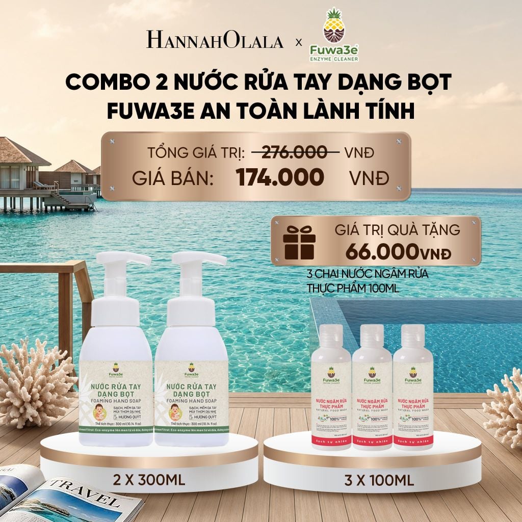  COMBO 2 NƯỚC RỬA TAY DẠNG BỌT FUWA3E 100% ECO-ENZYME TỪ VỎ DỨA 300ML - DEAL 7_ D168 