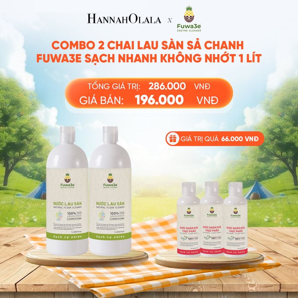  DEAL 10: COMBO 2 NƯỚC LAU SÀN SẢ CHANH FUWA3E SẠCH NHANH KHÔNG NHỚT, KHỬ MÙI HIỆU QUẢ 1L 