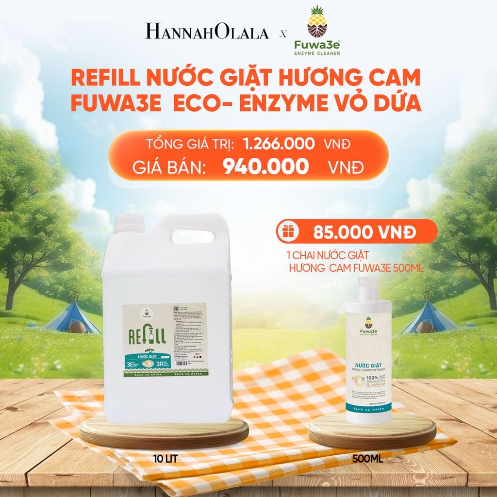  REFILL NƯỚC GIẶT CAM FUWA3E ECO-ENZYME VỎ DỨA 10 LÍT - DEAL 12 