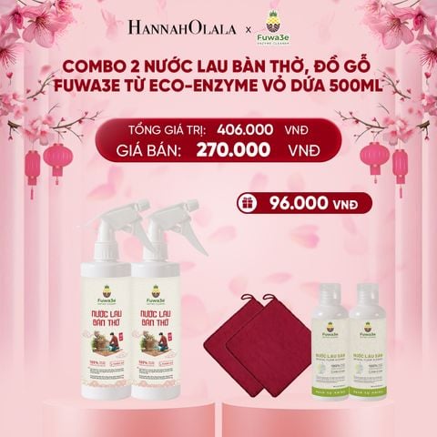  DEAL 12: COMBO 2 NƯỚC LAU BÀN THỜ, ĐỒ GỖ FUWA3E TỪ ECO-ENZYME VỎ DỨA 500ML 